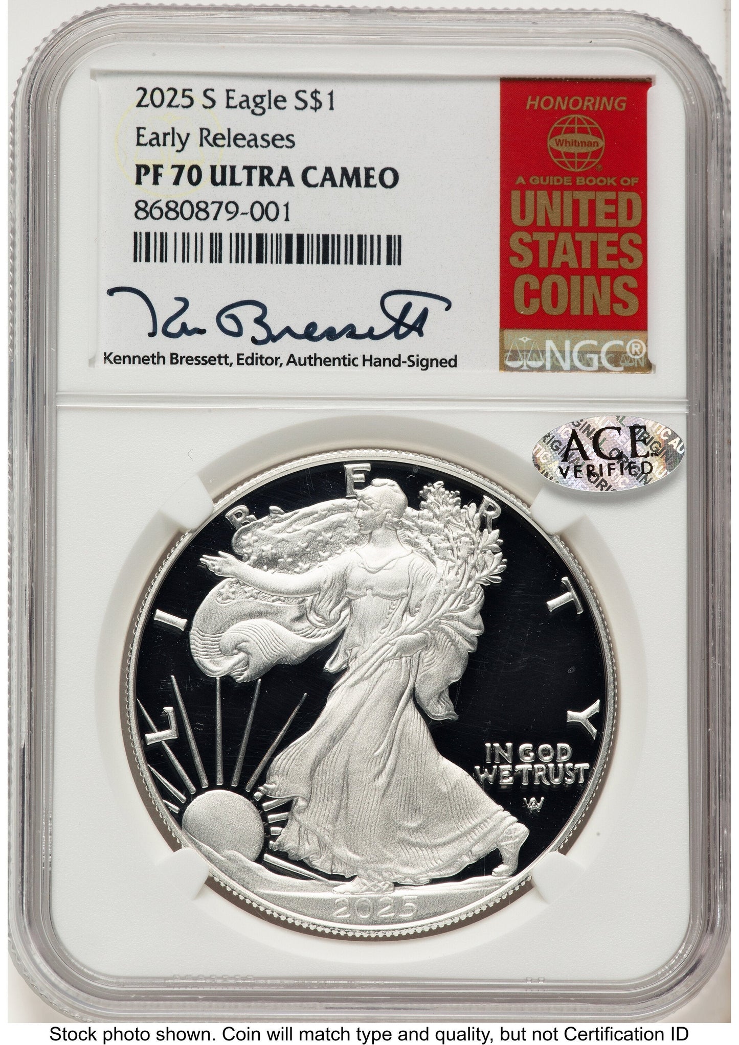 2025-S Proof Silver Eagle 1 oz ER Kenneth Bressett Red Book NGC PF70