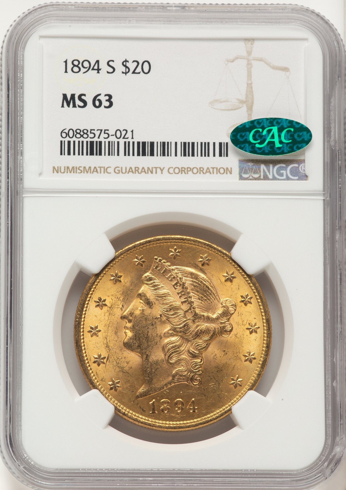 1894-S $20 CAC Liberty Double Eagle NGC MS63