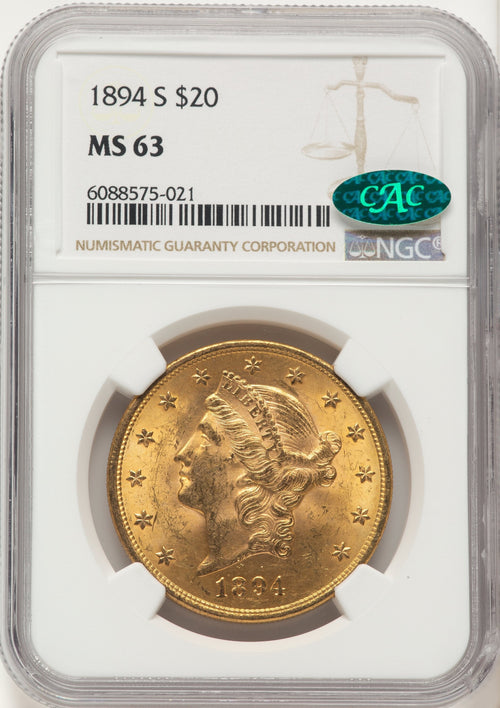 1894-S $20 CAC Liberty Double Eagle NGC MS63