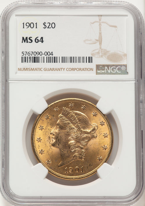 1901 $20 Brown Label Liberty Double Eagle NGC MS64