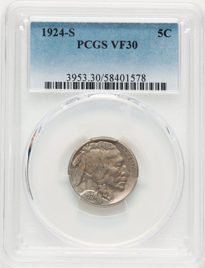 1924-S 5C Buffalo Nickel PCGS VF30