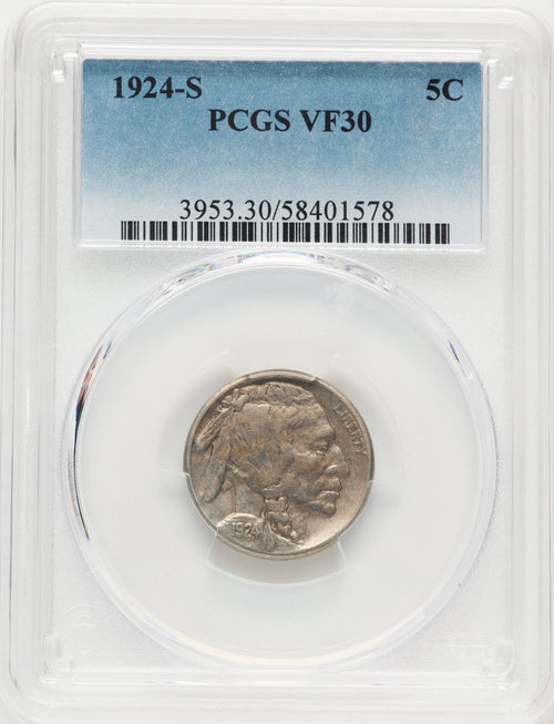 1924-S 5C Buffalo Nickel PCGS VF30