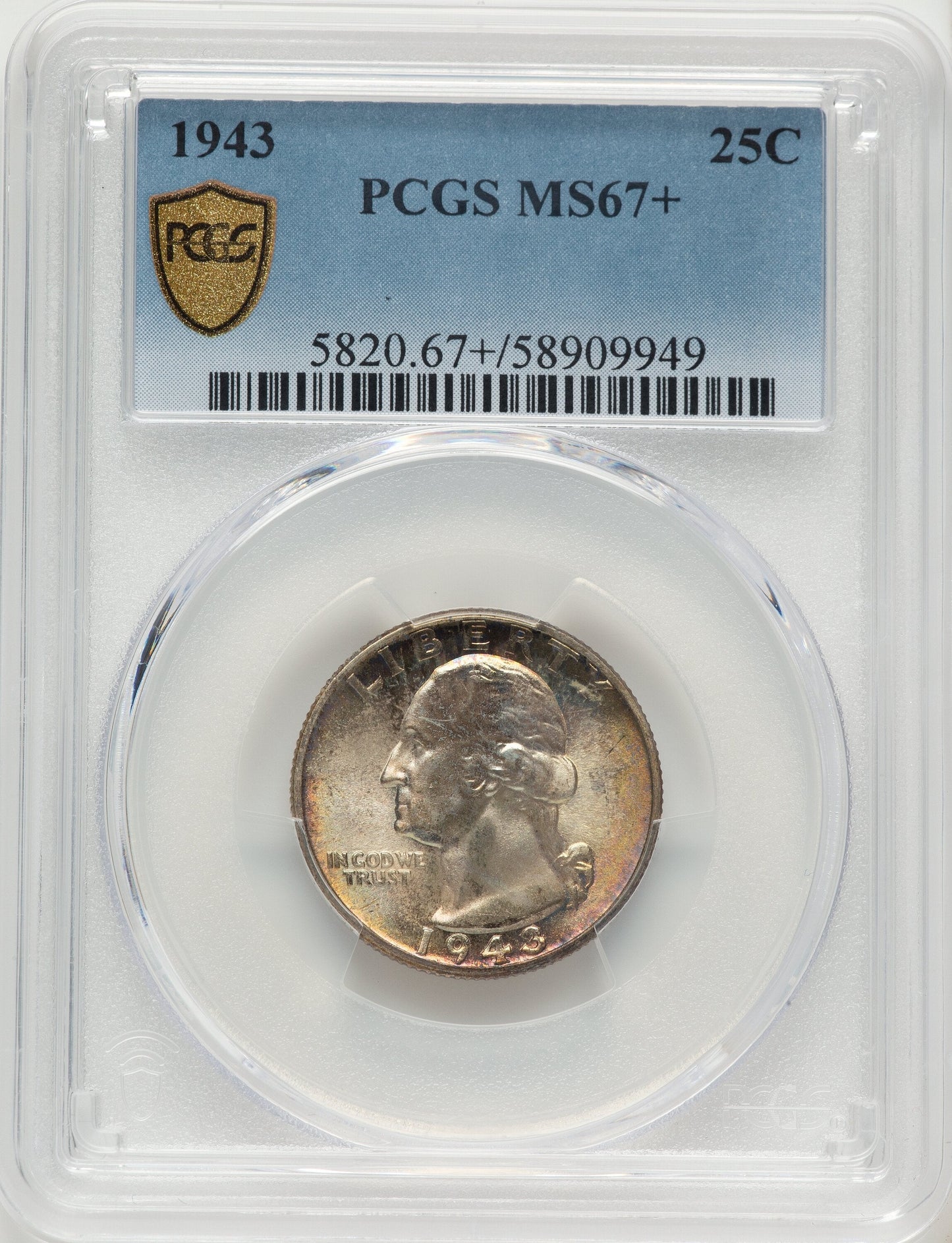 1943 25C Washington Quarter PCGS MS67+