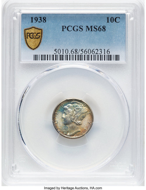1938 10C Mercury Dime PCGS MS68