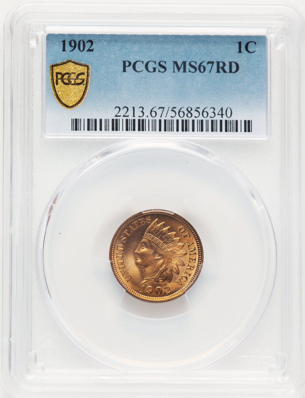 1902 1C RD Indian Cent PCGS MS67