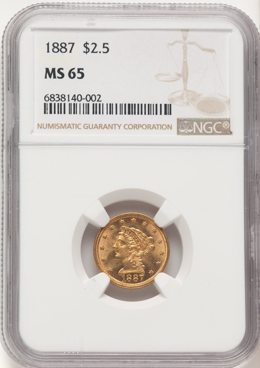 1887 $2.50 Liberty Quarter Eagle NGC MS65