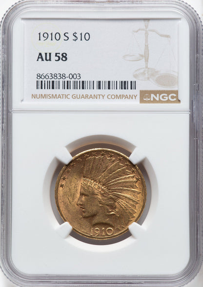 1910-S $10 Indian Eagle NGC AU58