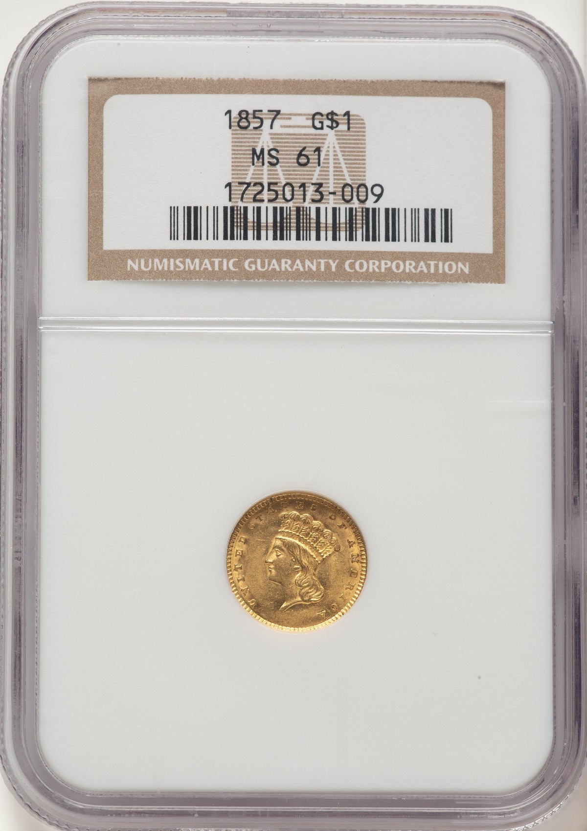 1857 G$1 Gold Dollar NGC MS61