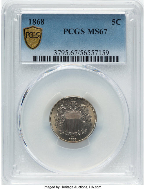 1868 5C Shield Nickel PCGS MS67