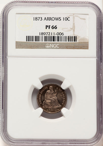 1873 10C Arrows F-102 Proof Seated Dime NGC PR66