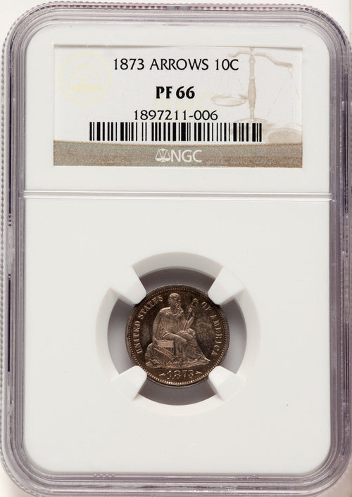 1873 10C Arrows F-102 Proof Seated Dime NGC PR66