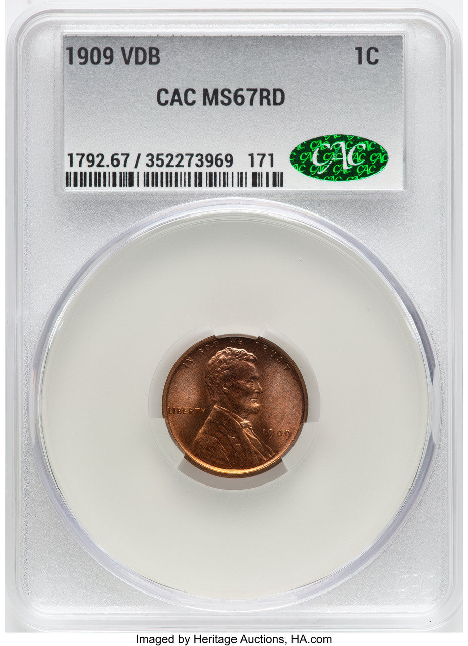 1909 1C VDB RD Lincoln Cent CACG MS67