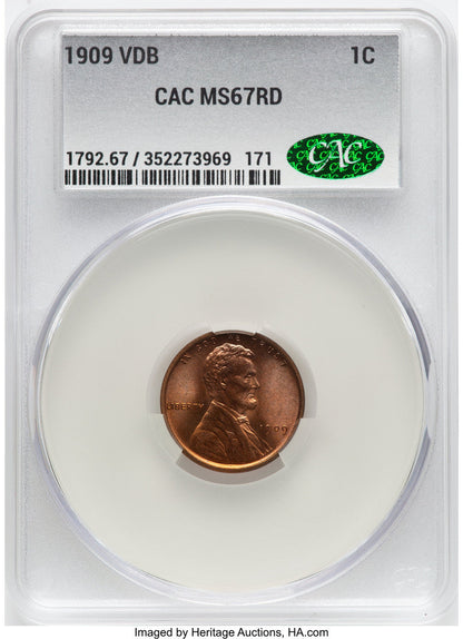 1909 1C VDB RD Lincoln Cent CACG MS67