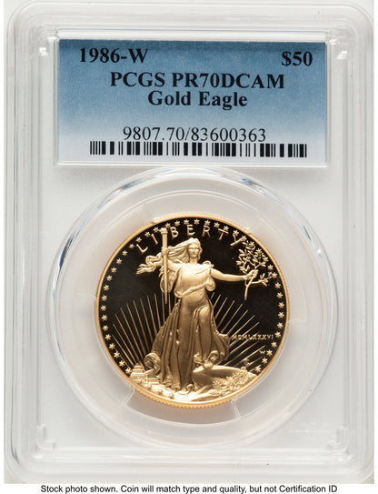 1986-W Proof Gold Eagle 1 oz Blue Gradient PCGS PR70