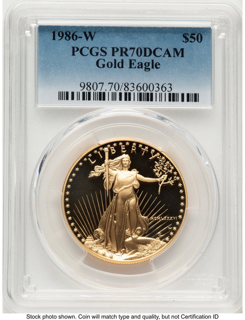 1986-W Proof Gold Eagle 1 oz Blue Gradient PCGS PR70