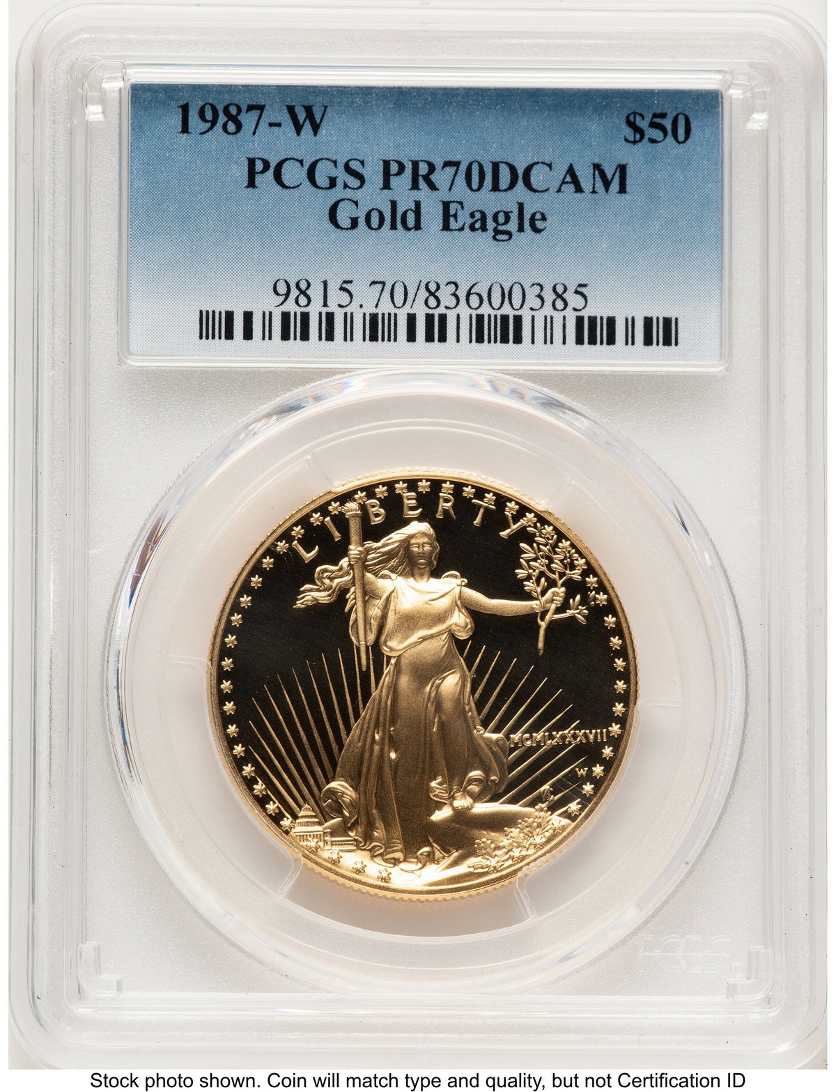 1987-W Proof Gold Eagle 1 oz Blue Gradient PCGS PR70