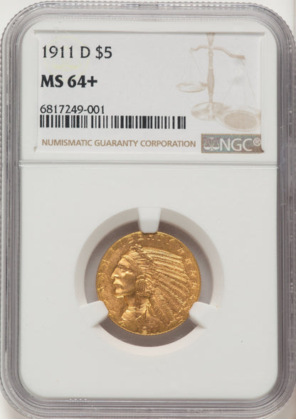 1911-D $5 Indian Half Eagle NGC MS64+