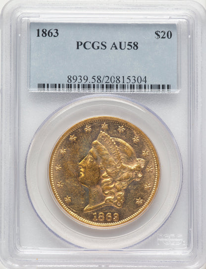 1863 $20 Liberty Double Eagle PCGS AU58