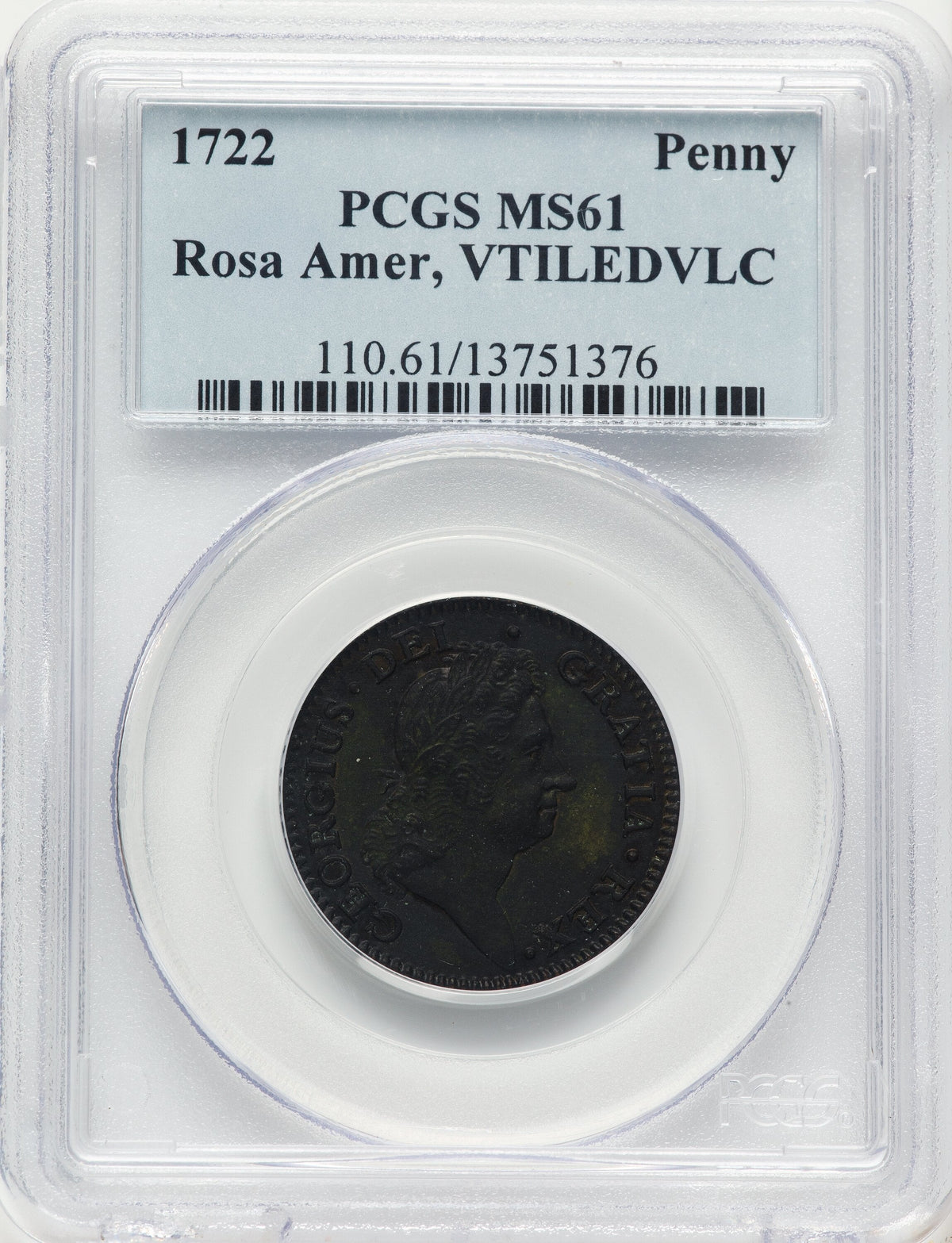1722 Rosa Americana Penny VTILE BN Colonials PCGS MS61