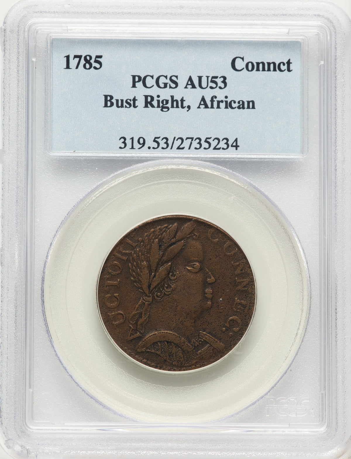 1785 Connecticut Copper African Head BN Colonials PCGS AU53