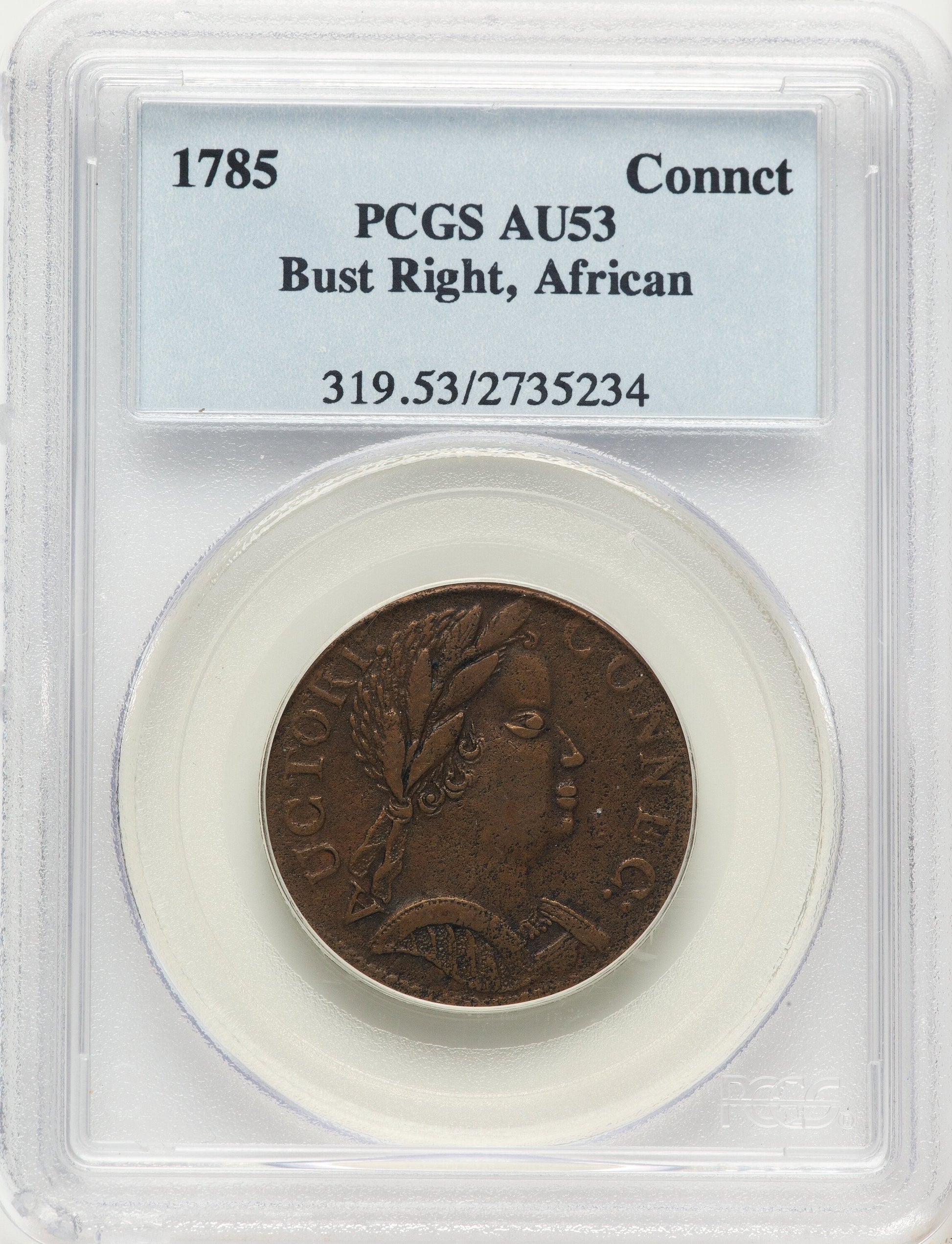 1785 Connecticut Copper African Head BN Colonials PCGS AU53