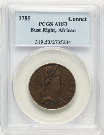 1785 Connecticut Copper African Head BN Colonials PCGS AU53