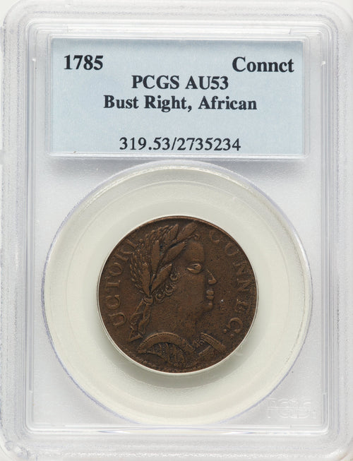 1785 Connecticut Copper African Head BN Colonials PCGS AU53