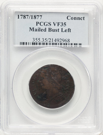 1787/1877 Connecticut Copper Mailed Bust Left BN Colonials PCGS VF35