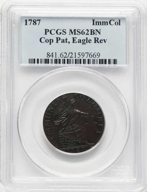 1787 Immunis Columbia Piece Eagle Reverse BN Colonials PCGS MS62