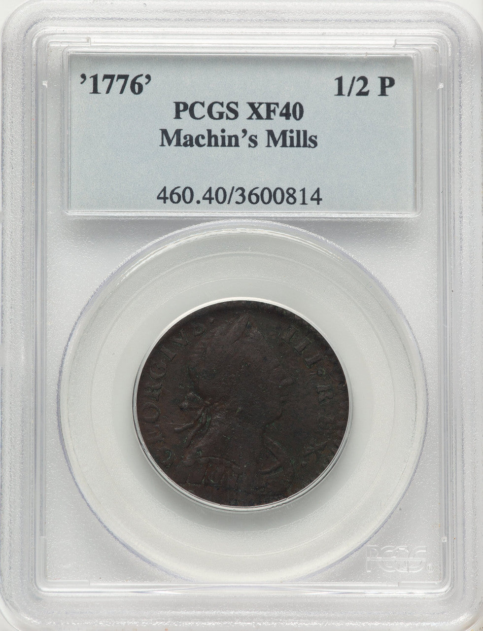 1776 Machin's Mills Halfpenny BN Colonials PCGS XF40