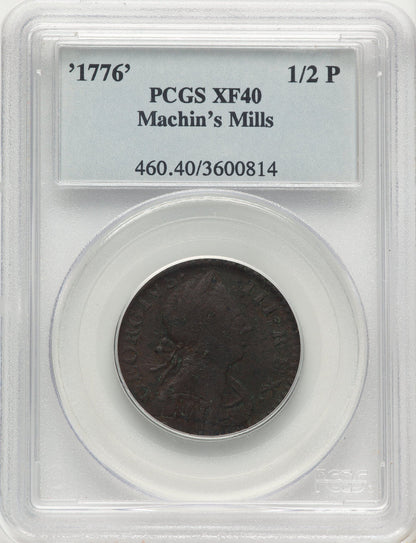 1776 Machin's Mills Halfpenny BN Colonials PCGS XF40