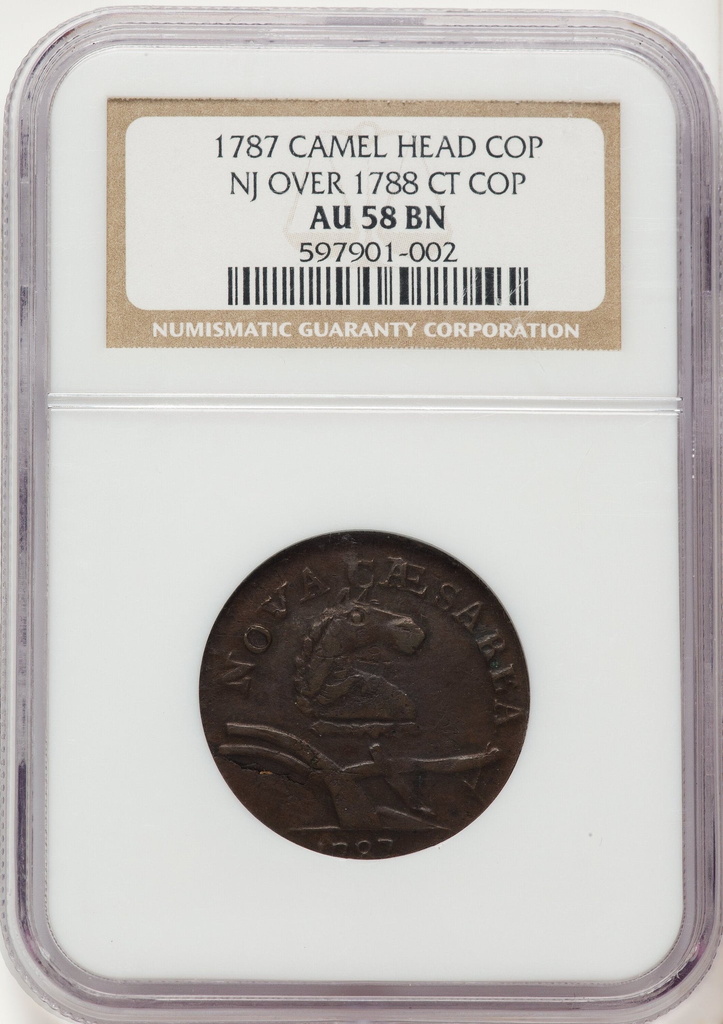 1787 New Jersey Copper Camel Head BN Colonials NGC AU58