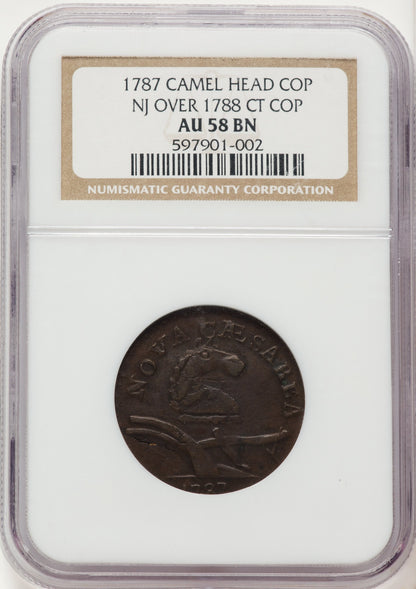 1787 New Jersey Copper Camel Head BN Colonials NGC AU58