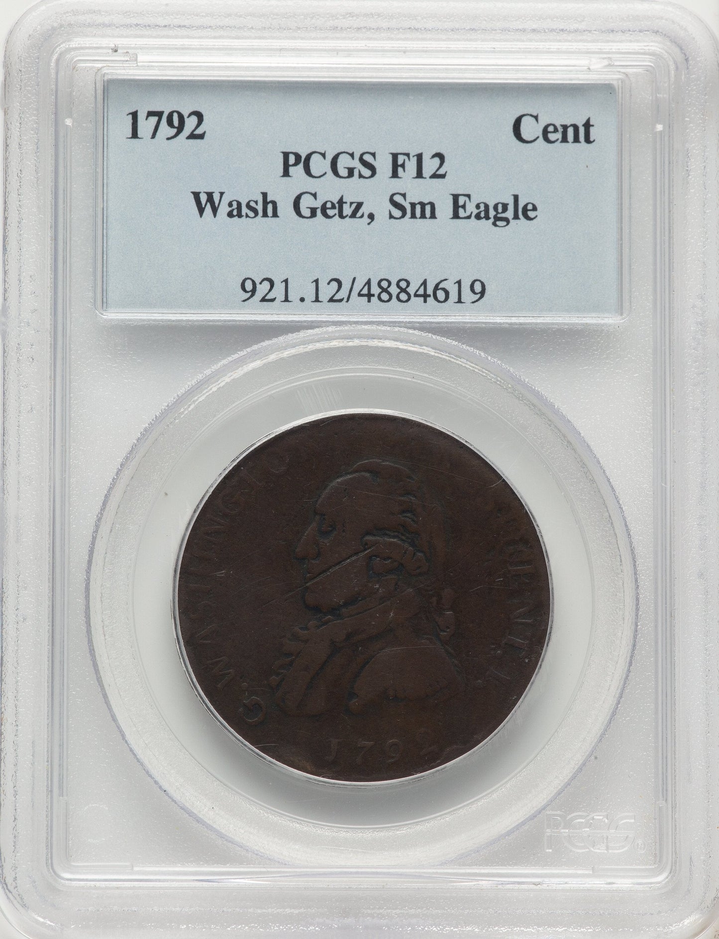 1792 Washington Getz Pattern Cent Small Eagle Copper BN Colonials PCGS F12