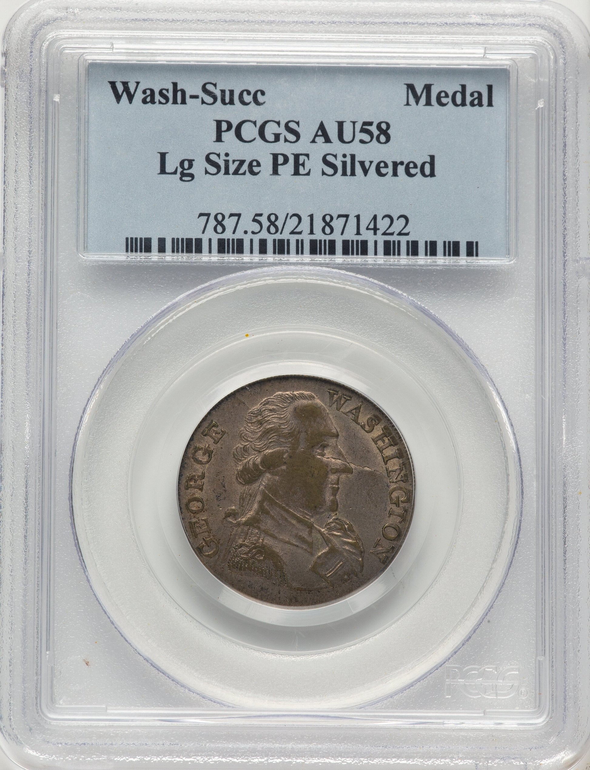 Undated Washington Success Medal Large Size Plain Edge Silvered Colonials PCGS AU58
