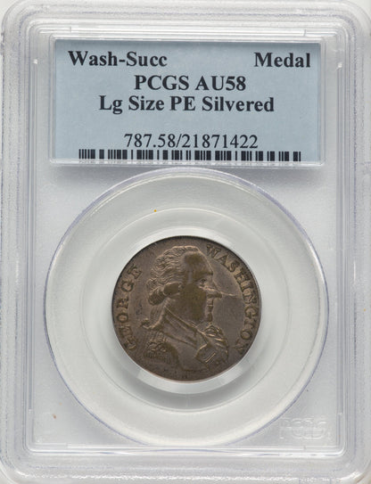 Undated Washington Success Medal Large Size Plain Edge Silvered Colonials PCGS AU58