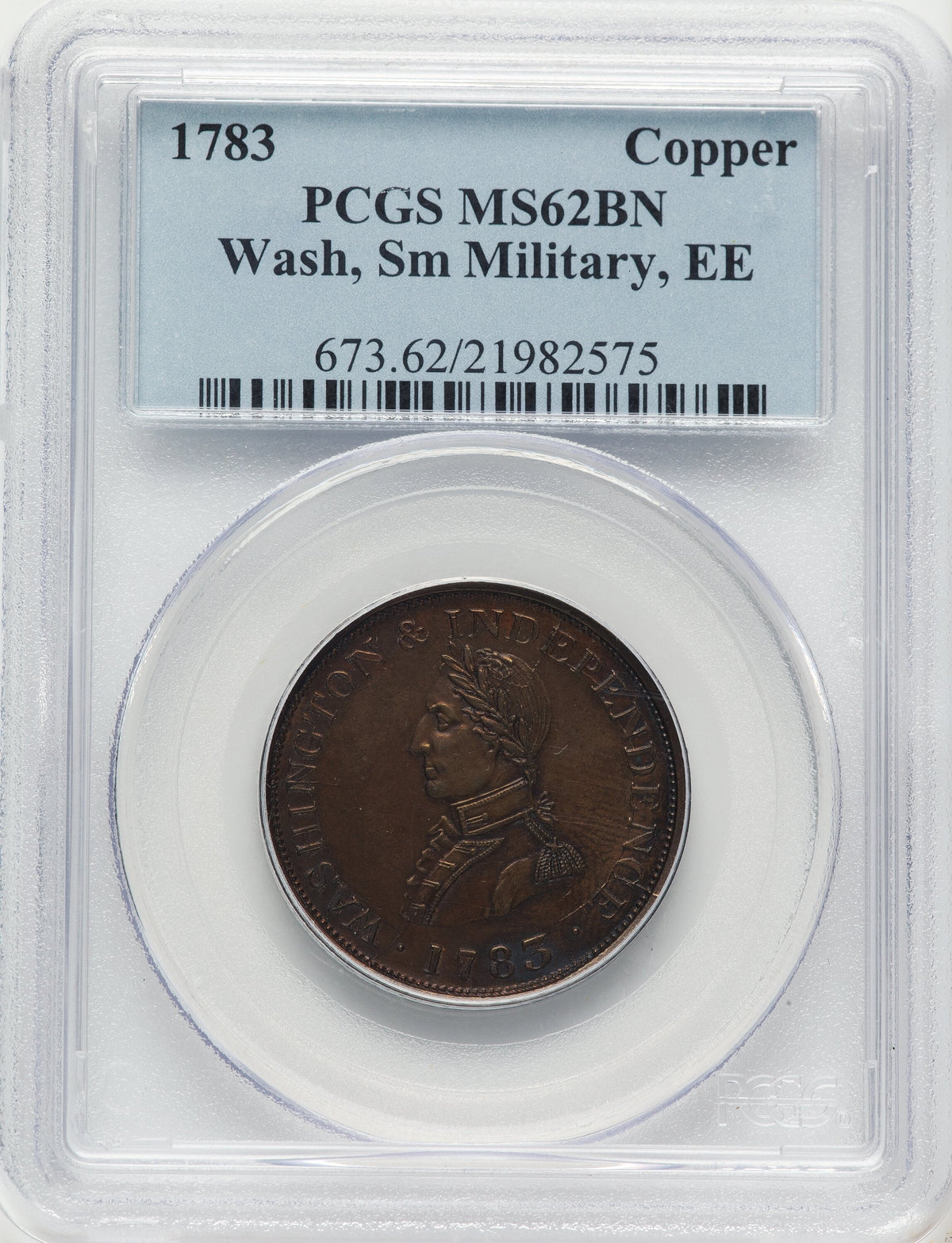 1783 Washington & Independence Cent Small Military Bust Engrailed Edge BN Colonials PCGS MS62