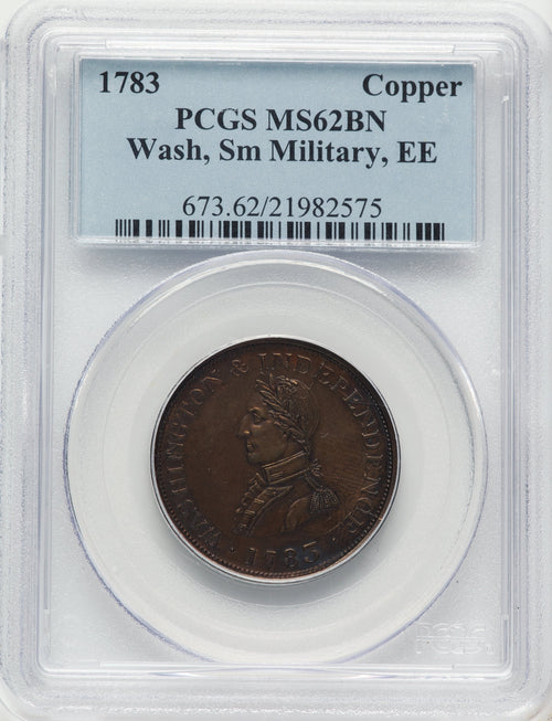 1783 Washington & Independence Cent Small Military Bust Engrailed Edge BN Colonials PCGS MS62