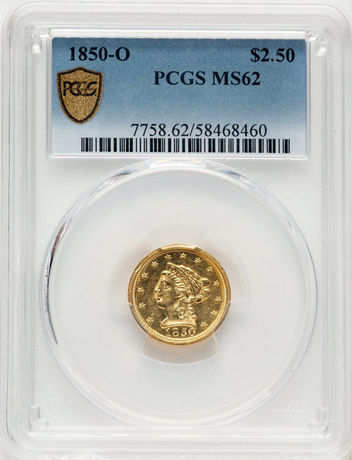 1850-O $2.50 Liberty Quarter Eagle PCGS MS62