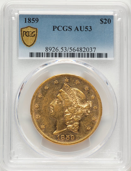 1859 $20 Liberty Double Eagle PCGS AU53