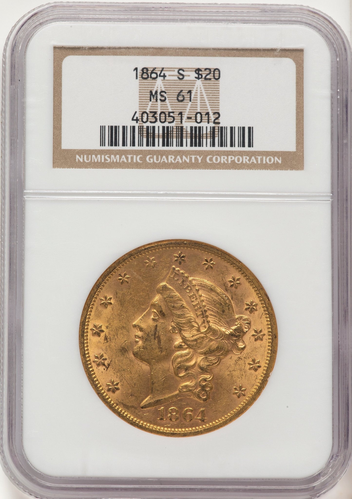 1864-S $20 Liberty Double Eagle NGC MS61