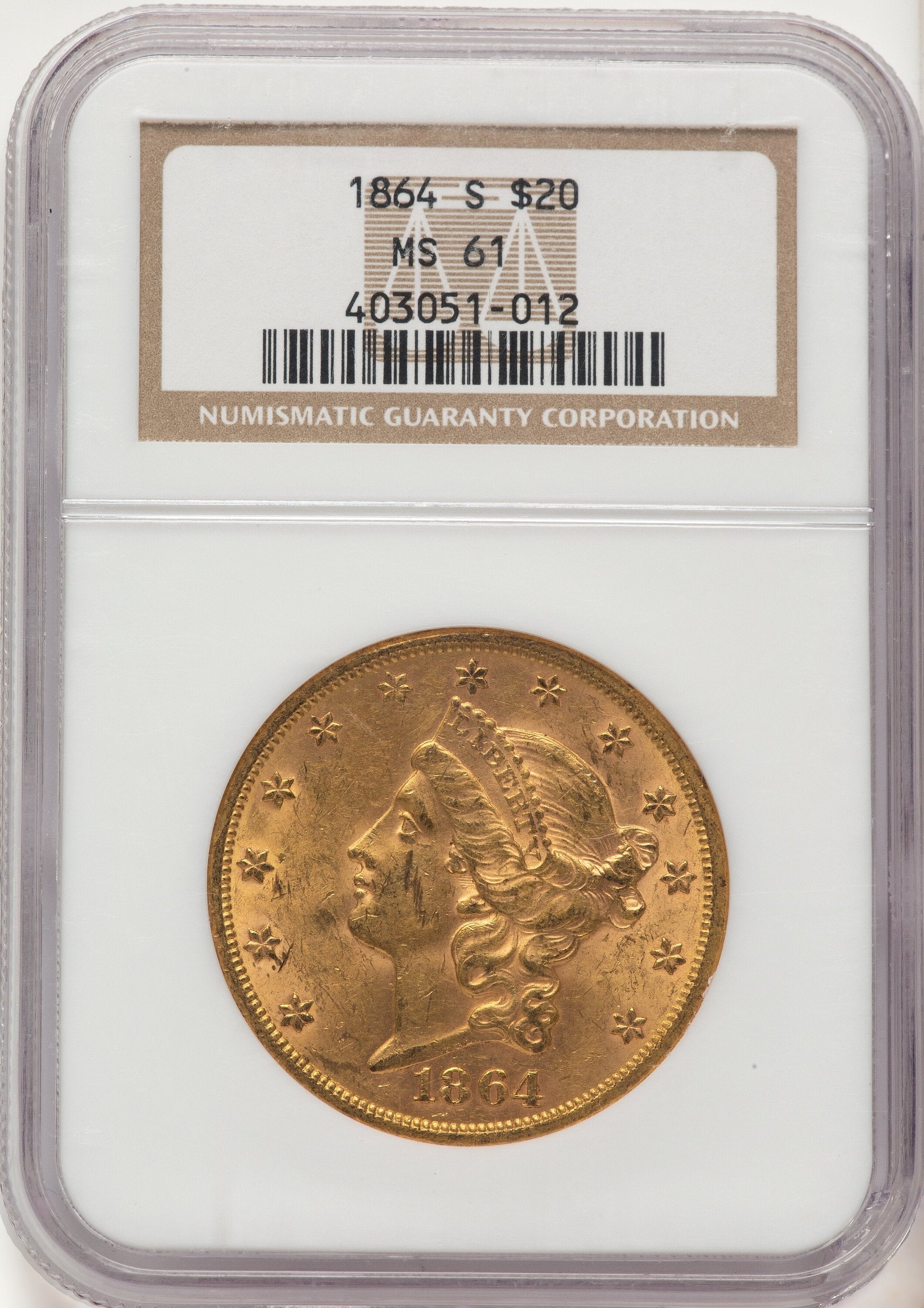 1864-S $20 Liberty Double Eagle NGC MS61