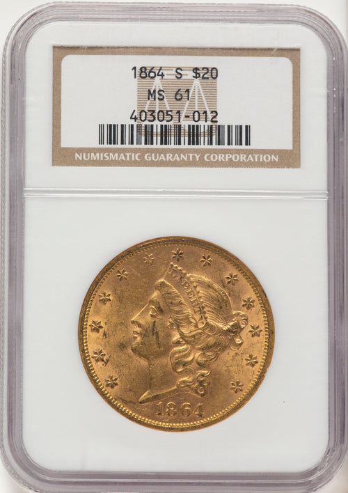 1864-S $20 Liberty Double Eagle NGC MS61