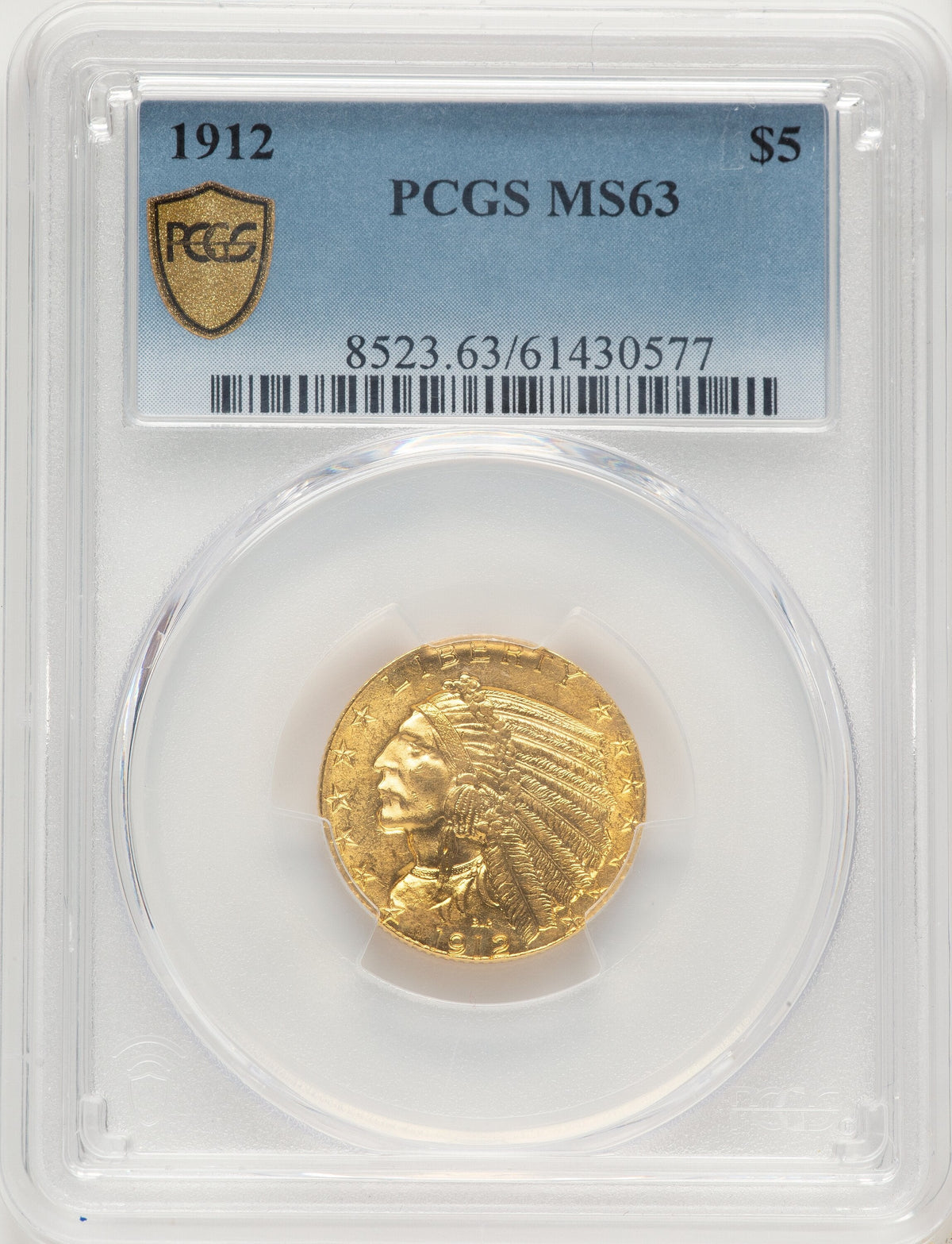 1912 $5 Indian Half Eagle PCGS MS63