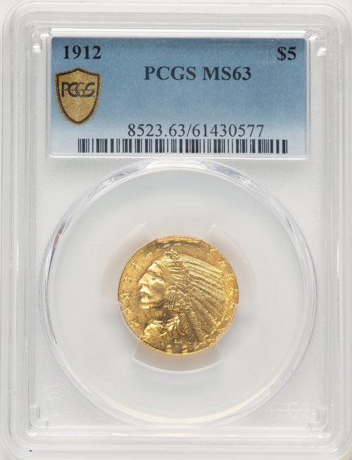 1912 $5 Indian Half Eagle PCGS MS63