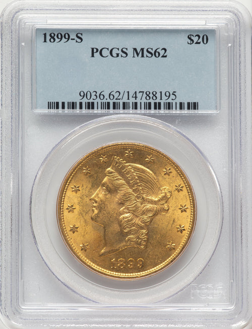 1899-S $20 Blue Label Liberty Double Eagle PCGS MS62