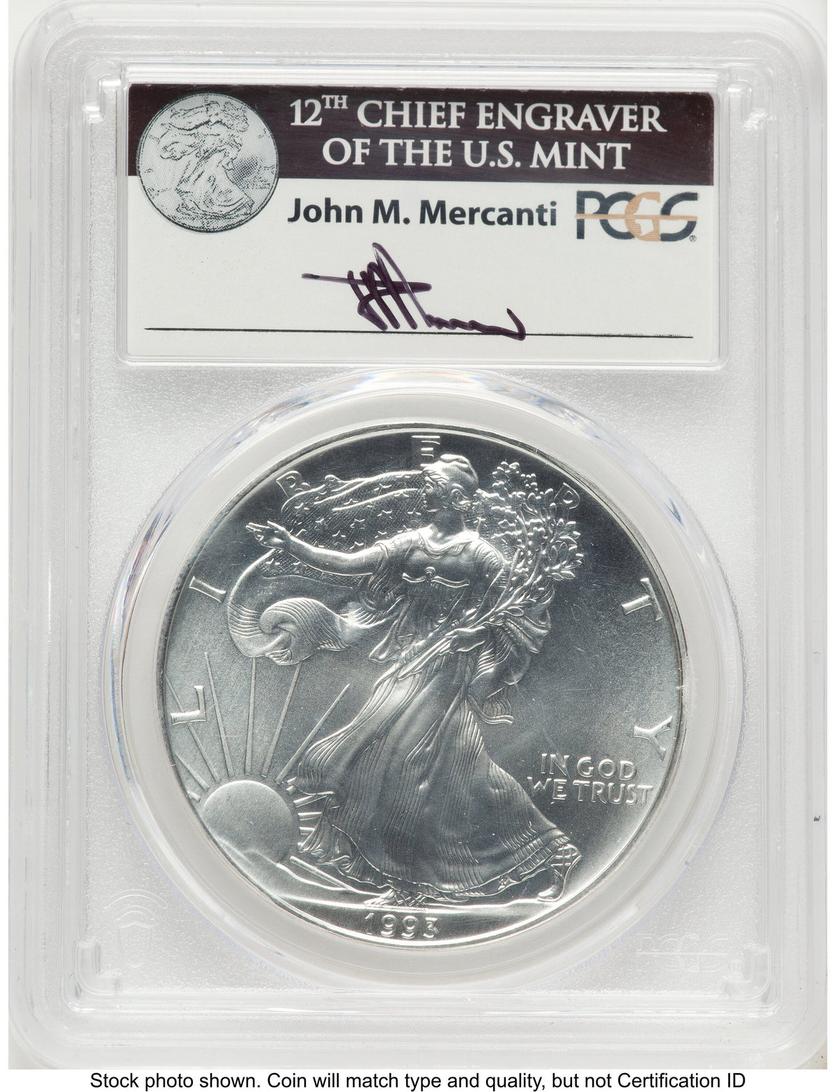 1993 Silver Eagle John PCGS MS70 Mercanti