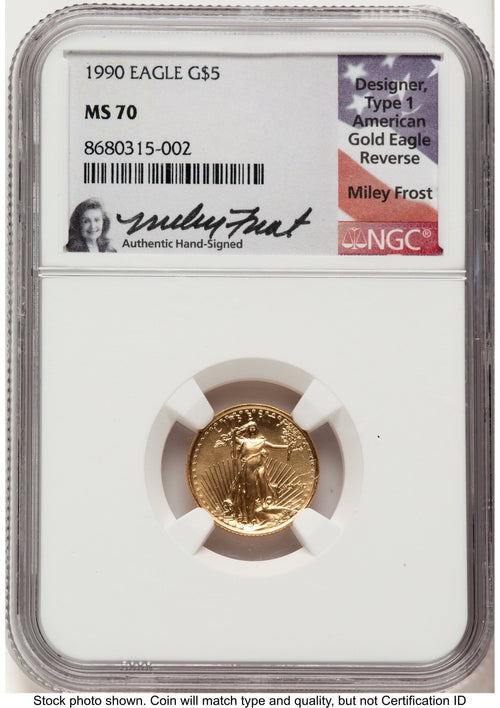 1990 Gold Eagle 1/10 oz Miley Frost NGC MS70