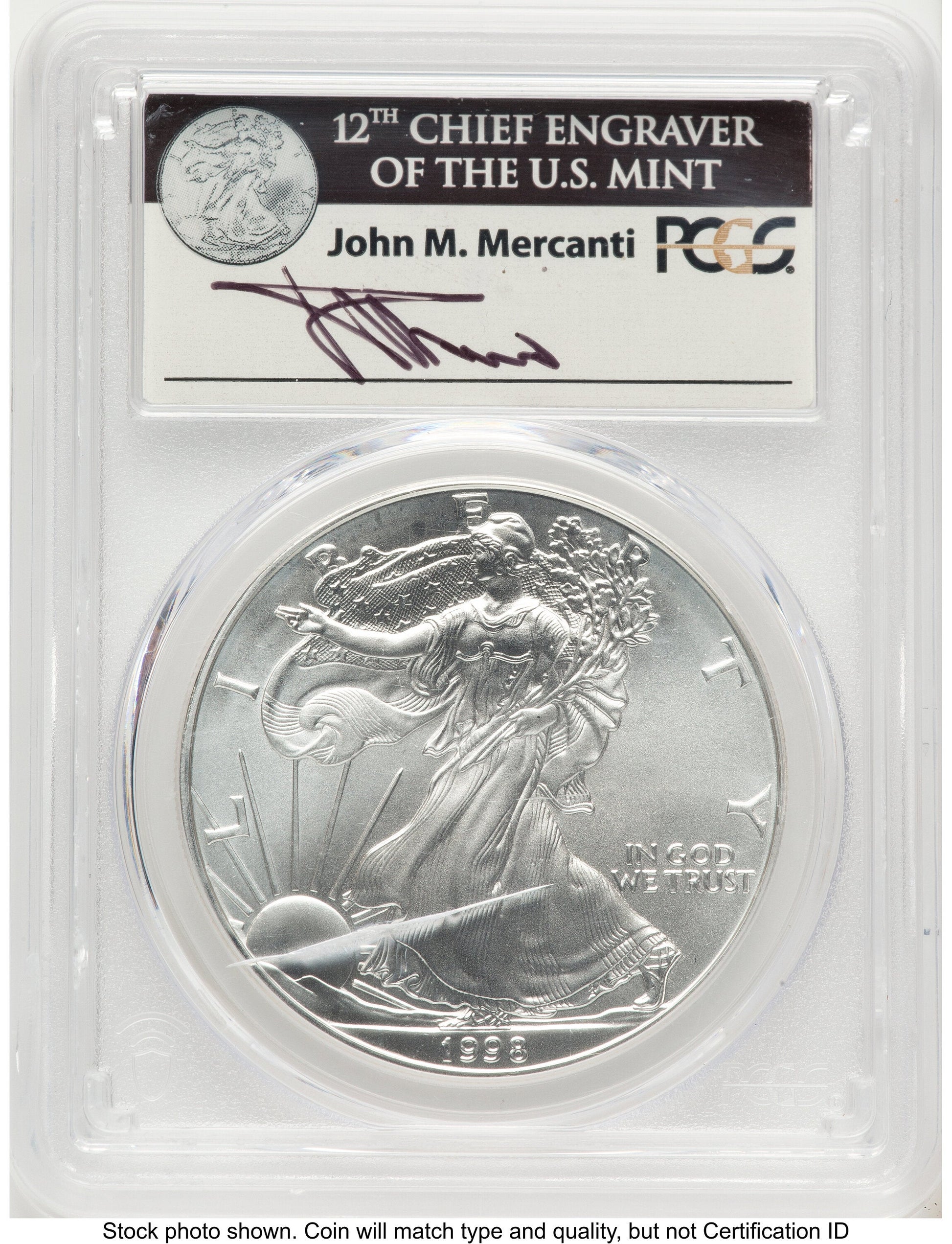 1998 Silver Eagle John PCGS MS70 Mercanti