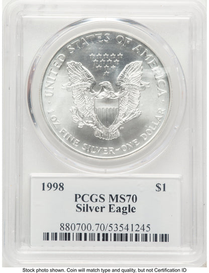 1998 Silver Eagle John PCGS MS70 Mercanti